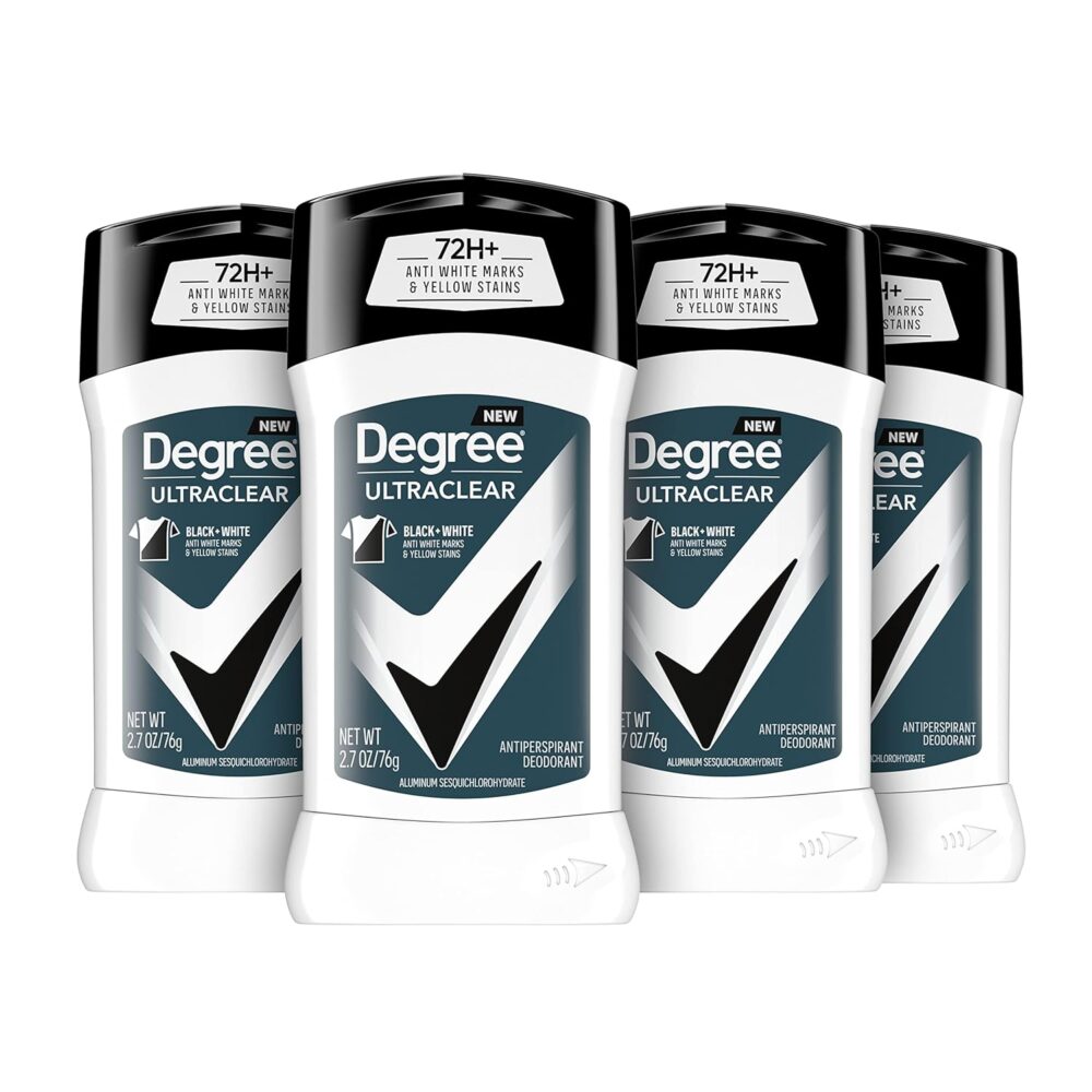 Degree Men Ultra Clear Antiperspirant Deodorant Black + White 72-Hour Sweat & Odor Protection Antiperspirant For Men With Motion Sense Technology 2.7 Ounce (Pack of 4)